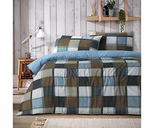 Olivia Rocco Glencoe Check Duvet Cover Set Easy Care Bedding Quilt Covers Polycotton Bed Linen with Pillowcases, King Natural