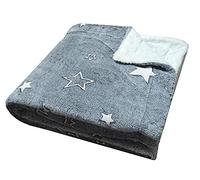 Olivia Rocco Glow In The Dark Teddy Fleece Duvet Cover Sets Soft Warm Kids Bedding Childrens Quilt Covers Set, Stars Grey Throw