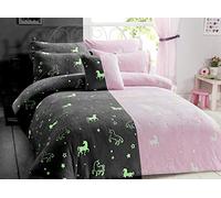 Olivia Rocco Glow In The Dark Teddy Fleece Duvet Cover Sets Soft Warm Kids Bedding Childrens Quilt Covers Set, Unicorn Double