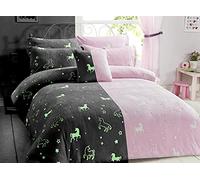 Olivia Rocco Glow In The Dark Teddy Fleece Duvet Cover Sets Soft Warm Kids Bedding Childrens Quilt Covers Set, Unicorn Single