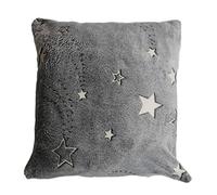 Olivia Rocco Glow In The Dark Teddy Fleece Duvet Cover Sets Soft Warm Kids Bedding Childrens Quilt Covers Set, Stars Grey Cushion