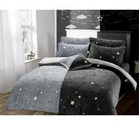 Olivia Rocco Glow In The Dark Teddy Fleece Duvet Cover Sets Soft Warm Kids Bedding Childrens Quilt Covers Set, Stars Grey Double