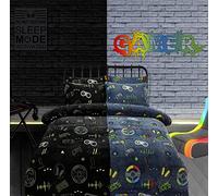 Olivia Rocco Glow In The Dark Teddy Fleece Duvet Cover Sets Soft Warm Kids Bedding Childrens Quilt Covers Set, Gamer Single