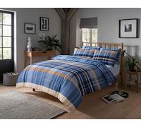 Olivia Rocco Hudson Check Duvet Cover Set Modern Print Cotton Rich Quilt Covers Bedding Bed Linen Sets, Blue/Natural King