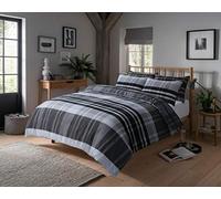 Olivia Rocco Hudson Check Duvet Cover Set Modern Print Cotton Rich Quilt Covers Bedding Bed Linen Sets, Black/Grey Single