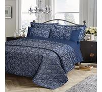 Olivia Rocco Kew Jacquard Duvet Cover Set Easy Care Double King Super King Size Quilt Bed Set Covers & Pillowcases Bedding (Single, Navy)