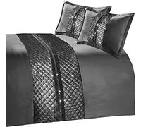 Olivia Rocco Kylie Duvet Cover Set Quilted Velvet Diamante Quilt Covers Luxury Bedding Sets, Charcoal Bedspread