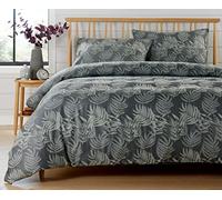 Olivia Rocco Leaf Jacquard Duvet Cover Set Cotton Blend Eco Friendly Easy Care Stylish Comforter Breathable Quilt Covers Reversible Bedding Bed Sets with Pillowcase, Charcoal Single