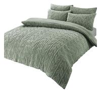 Olivia Rocco Leaf Teddy Fleece Duvet Cover Set Easy Care Quilt Bedding Sets with Pillow Case Thermal Warm Cosy Super Soft Fluffy Comforter Bed linens, Single Sage Green