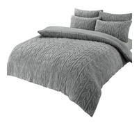 Olivia Rocco Leaf Teddy Fleece Duvet Cover Set Easy Care Quilt Bedding Sets with Pillow Case Thermal Warm Cosy Super Soft Fluffy Comforter Bed linens (Grey, Super King)