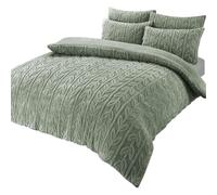 Olivia Rocco Leaf Teddy Fleece Duvet Cover Set Easy Care Quilt Bedding Sets with Pillow Case Thermal Warm Cosy Super Soft Fluffy Comforter Bed linens (Sage Green, Super King)