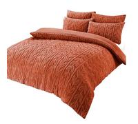 Olivia Rocco Leaf Teddy Fleece Duvet Cover Set Easy Care Quilt Bedding Sets with Pillow Case Thermal Warm Cosy Super Soft Fluffy Comforter Bed linens (Spice Orange, Double)