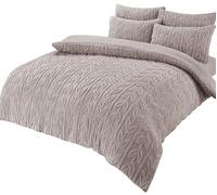 Olivia Rocco Leaf Teddy Fleece Duvet Cover Set Easy Care Quilt Bedding Sets with Pillow Case Thermal Warm Cosy Super Soft Fluffy Comforter Bed linens, King Natural