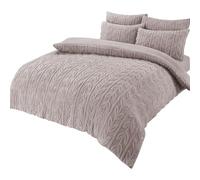 Olivia Rocco Leaf Teddy Fleece Duvet Cover Set Easy Care Quilt Bedding Sets with Pillow Case Thermal Warm Cosy Super Soft Fluffy Comforter Bed linens (Natural, Super King)