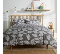 Olivia Rocco Leaves Printed Duvet Cover Set Hotel Quality Reversible Pattern Quilt Bed Cover Sets with Pillowcase, King Grey