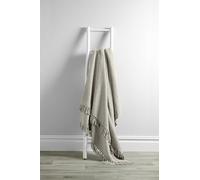 Olivia Rocco Lisbon Throw 100% Cotton Plain Honeycomb Sofa Bed Chair Cover Throws Tasselled Decorative Blanket, Natural 50 x 60