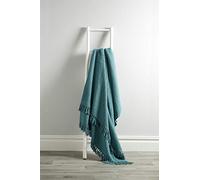 Olivia Rocco Lisbon Throw 100% Cotton Plain Honeycomb Sofa Bed Chair Cover Throws Tasselled Decorative Blanket, 127 x 152 cm (50" x 60") Teal