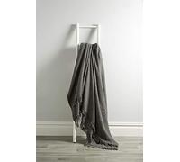 Olivia Rocco Lisbon Throw 100% Cotton Plain Honeycomb Sofa Bed Chair Cover Throws Tasselled Decorative Blanket, 228 x 254 cm (90" x 100") Grey