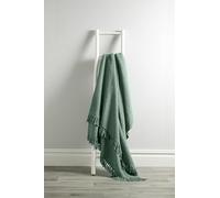 Olivia Rocco Lisbon Throw 100% Cotton Plain Honeycomb Sofa Bed Chair Cover Throws Tasselled Decorative Blanket, Sage Green 70x100