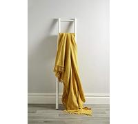 Olivia Rocco Lisbon Throw 100% Cotton Plain Honeycomb Sofa Bed Chair Cover Throws Tasselled Decorative Blanket, 228 x 254 cm (90" x 100") Ochre