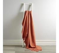 Olivia Rocco Lisbon Throw 100% Cotton Plain Honeycomb Sofa Bed Chair Cover Throws Tasselled Decorative Blanket, 127 x 152 cm (50" x 60") Spice