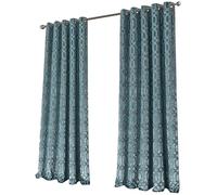 Olivia Rocco Luxe Geo Velvet Curtains Eyelet Curtain Pair Modern Geometric Pattern Soundproof Light Blocking Thermal Insulated Drapes for Bedroom Living Room, Teal 66x54
