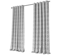 Olivia Rocco Luxe Geo Velvet Curtains Eyelet Curtain Pair Modern Geometric Pattern Soundproof Light Blocking Thermal Insulated Drapes for Bedroom Living Room, Grey 66x90