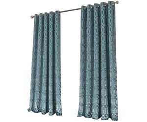 Olivia Rocco Luxe Geo Velvet Curtains Eyelet Curtain Pair Modern Geometric Pattern Soundproof Light Blocking Thermal Insulated Drapes for Bedroom Living Room, Teal 66x72