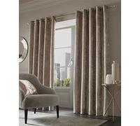 Olivia Rocco Luxury Crushed Velvet Eyelet Curtains, Designer, Fully Lined Ring Top Curtain Pair, Champagne, 66"x 54"