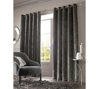 Olivia Rocco Luxury Crushed Velvet Eyelet Curtains, Designer, Fully Lined Ring Top Curtain Pair, Charcoal, 46"x 72"