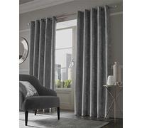 Olivia Rocco Luxury Crushed Velvet Eyelet Curtains, Designer, Fully Lined Ring Top Curtain Pair, Silver, 66"x 72"