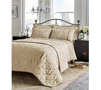 Olivia Rocco Luxury Savoy Bedspread Quilted Throw and Pillow Shams Set King Size 220 x 230 cm Gold 3 Piece