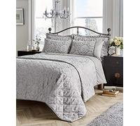 Olivia Rocco Luxury Savoy Bedspread Quilted Throw And Pillow Shams Set King Size Bed Throw Comforter, 220 x 230 cm Grey