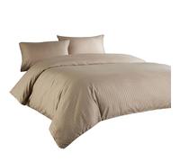 Olivia Rocco Mayfair Stripe Duvet Cover Set Easy Care Satin Stripes Comforter Reversible Bedding Quilt Covers With Pillowcases, King Natural