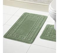 Olivia Rocco Miami 2 Piece Bath Mat & Pedestal Set, Non Slip Bathroom Set (Forest Green)