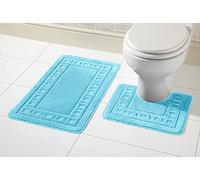 Olivia Rocco Miami Luxury 2pc Bath & Pedestal Mat Sets Non Slip Water Absorbent Bathroom Rugs (Aqua)