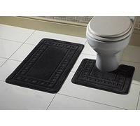 Olivia Rocco Miami Luxury 2pc Bath & Pedestal Mat Sets Non Slip Water Absorbent Bathroom Rugs (Black)