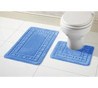 Olivia Rocco Miami Luxury 2pc Bath & Pedestal Mat Sets Non Slip Water Absorbent Bathroom Rugs (Blue)