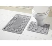 Olivia Rocco Miami Luxury 2pc Bath & Pedestal Mat Sets Non Slip Water Absorbent Bathroom Rugs (Silver)