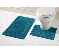 Olivia Rocco Miami Luxury 2pc Bath & Pedestal Mat Sets Non Slip Water Absorbent Bathroom Rugs (Teal)