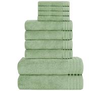 Olivia Rocco Monaco 10 Piece Bathroom Towels Bale Set - Premium Quality Water Absorbent Towel, 4 Face 4 Hand 2 Bath Towel, 500 GSM Washable Towels Set, Sage Green