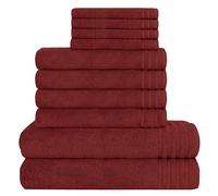 Olivia Rocco Monaco 10 Piece Bathroom Towels Bale Set - Premium Quality Water Absorbent Towel, 4 Face 4 Hand 2 Bath Towel, 500 GSM Washable Towels Set (Red)