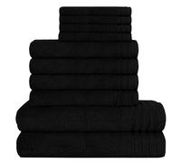 Olivia Rocco Monaco 10 Piece Bathroom Towels Bale Set - Premium Quality Water Absorbent Towel, 4 Face 4 Hand 2 Bath Towel, 500 GSM Washable Towels Set (Black)