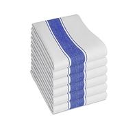 Olivia Rocco Pack of 6 Kitchen Tea Towels Large 100% Cotton Commercial Grade Towels Lint Free White Quick Drying, 70 x 50 cm, Blue