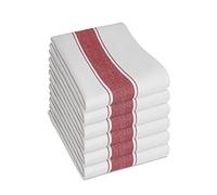 Olivia Rocco Pack of 6 Kitchen Tea Towels Large 100% Cotton Commercial Grade Towels Lint Free White Quick Drying, 70 x 50 cm, Red