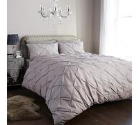 Olivia Rocco Pintuck Duvet Cover Set Pinch Pleat Design includes Pillowcases Easy Care Soft Cotton Rich Quilt Bedding Bed Covers, Single Silver
