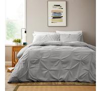 Olivia Rocco Pintuck Duvet Cover Set with Pillowcases Easy Care Bedding Set Soft Breathable Modern Design Quilt Bedding Bed Linen Sets, Grey Single