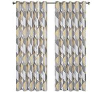 Olivia Rocco Printed Blackout Eyelet Curtains Black Out Thermal Insulated Ring Top Curtain Room Darkening Pair Window Treatment For Living And Bedroom, Geo Grey/Ochre 55 x 90