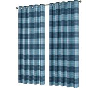 Olivia Rocco Printed Blackout Eyelet Curtains Black Out Thermal Insulated Ring Top Curtain Room Darkening Pair Window Treatment For Living And Bedroom, Check Teal - Navy 45 x 72