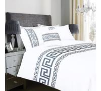 Olivia Rocco Ravenna Single Duvet Cover Sets, Cotton Rich Greek Key Embroidered Bedding Design Luxury Easy Care Quilt Cover set with Pillowcases, White/Black Single